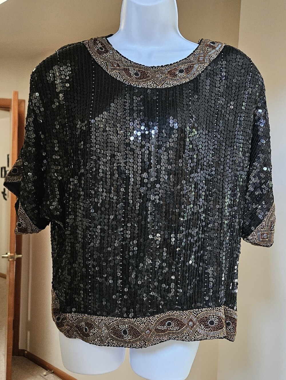 VTG 80s Justine Todd Sequin Beaded 100% Silk Cocktail Blouse
